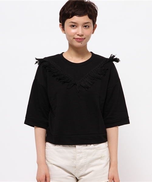 WEGO（ウィゴー）の「WEGO/ フリンジ7分袖スウェット（スウェット・レディース・ブラック/カーキ/オフホワイト・FREE）」の8枚目の写真