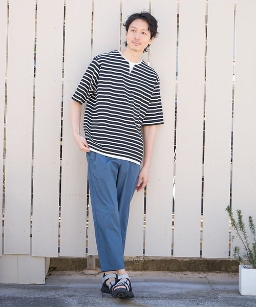 b3939【グローバルワーク】メンズ　Tシャツ　半袖　重ね着風　グレー　L 5239グローバルワーク美品レイヤード風tシャツ クルーネック 半袖