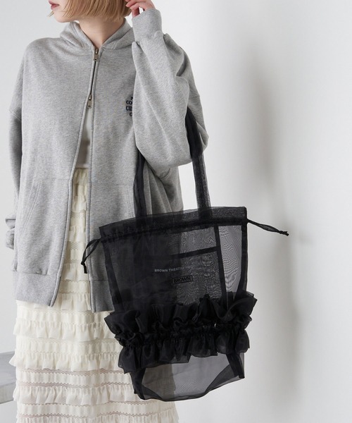 THEATRE PRODUCTS（シアタープロダクツ）の「【THEATRE PRODUCTS/シアタープロダクツ】オーガンジーフリルトート（トートバッグ・レディース・アイボリー/ブラック・FREE）」の2枚目の写真