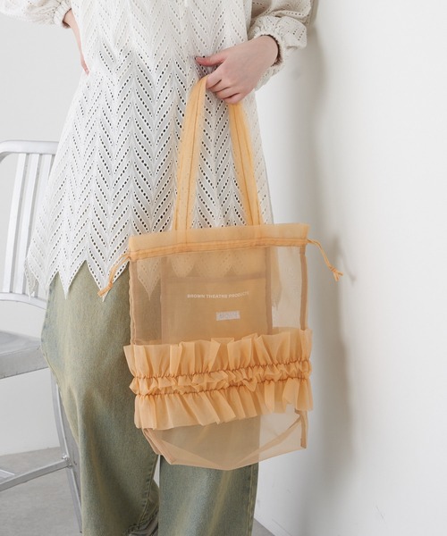 THEATRE PRODUCTS（シアタープロダクツ）の「【THEATRE PRODUCTS/シアタープロダクツ】オーガンジーフリルトート（トートバッグ・レディース・アイボリー/ブラック・FREE）」の6枚目の写真