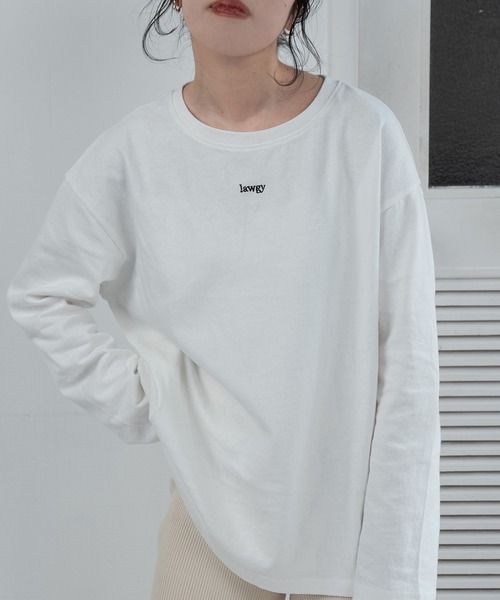 lawgy（ラウジー）の「lawgy logo nuance long sleeve T / ラウジーロゴニュアンスロングスリーブT（Tシャツ/カットソー・レディース・スモークピンク/ベージュ/ホワイト・FREE）」の7枚目の写真