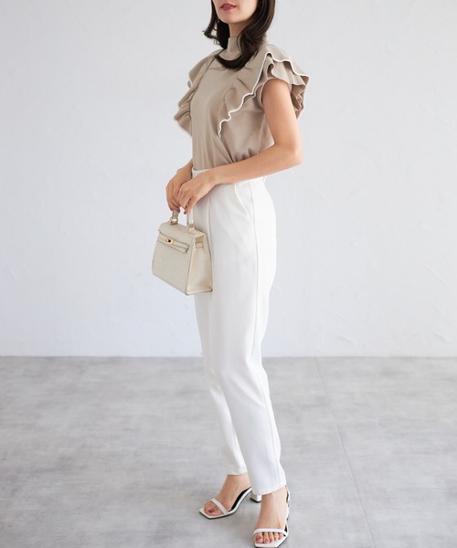tocco closet（トッコ　クローゼット）の「【ZOZO限定】レイヤードフリルスリーブノースリーブニット（Tシャツ/カットソー・レディース・ベージュ系その他/ブラック/ピンク系その他/ホワイト×ブラック・M）」の19枚目の写真