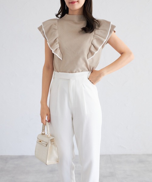 tocco closet（トッコ　クローゼット）の「【ZOZO限定】レイヤードフリルスリーブノースリーブニット（Tシャツ/カットソー・レディース・ベージュ系その他/ブラック/ピンク系その他/ホワイト×ブラック・M）」の20枚目の写真