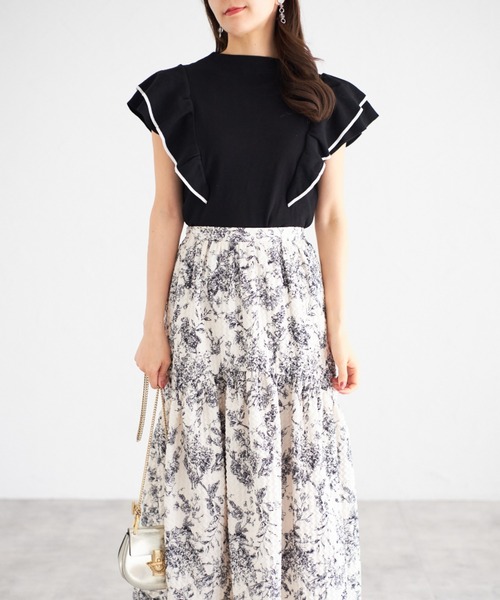 tocco closet（トッコ　クローゼット）の「【ZOZO限定】レイヤードフリルスリーブノースリーブニット（Tシャツ/カットソー・レディース・ベージュ系その他/ブラック/ピンク系その他/ホワイト×ブラック・M）」の8枚目の写真