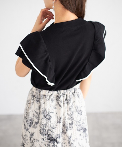 tocco closet（トッコ　クローゼット）の「【ZOZO限定】レイヤードフリルスリーブノースリーブニット（Tシャツ/カットソー・レディース・ベージュ系その他/ブラック/ピンク系その他/ホワイト×ブラック・M）」の16枚目の写真