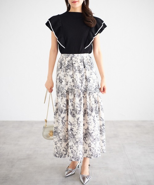 tocco closet（トッコ　クローゼット）の「【ZOZO限定】レイヤードフリルスリーブノースリーブニット（Tシャツ/カットソー・レディース・ベージュ系その他/ブラック/ピンク系その他/ホワイト×ブラック・M）」の6枚目の写真
