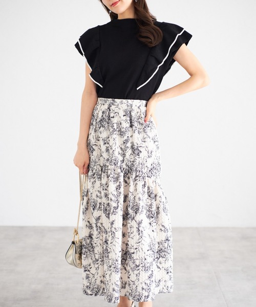 tocco closet（トッコ　クローゼット）の「【ZOZO限定】レイヤードフリルスリーブノースリーブニット（Tシャツ/カットソー・レディース・ベージュ系その他/ブラック/ピンク系その他/ホワイト×ブラック・M）」の7枚目の写真