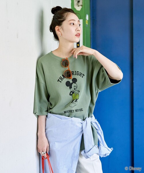 FREAK'S STORE(フリークスストア)の「限定展開 Disney/ディズニー 別注/Mickey Mouse/ミッキーマウス/ワッフル 半袖 Tシャツ(Tシャツ/カットソー・レディース・ナチュラル/ブラック/ベージュ/ライトグレー/グリーン・フリ-)」の5枚目の写真