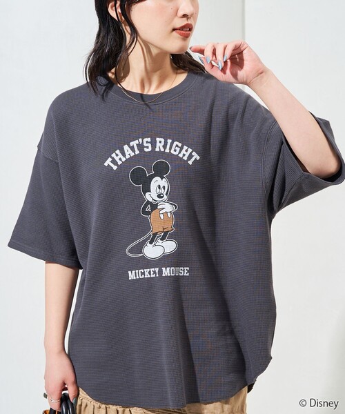 FREAK'S STORE(フリークスストア)の「限定展開 Disney/ディズニー 別注/Mickey Mouse/ミッキーマウス/ワッフル 半袖 Tシャツ(Tシャツ/カットソー・レディース・ナチュラル/ブラック/ベージュ/ライトグレー/グリーン・フリ-)」の7枚目の写真
