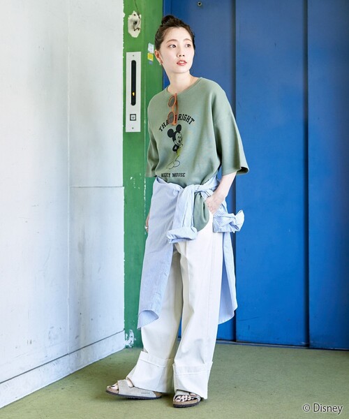 FREAK'S STORE(フリークスストア)の「限定展開 Disney/ディズニー 別注/Mickey Mouse/ミッキーマウス/ワッフル 半袖 Tシャツ(Tシャツ/カットソー・レディース・ナチュラル/ブラック/ベージュ/ライトグレー/グリーン・フリ-)」の12枚目の写真