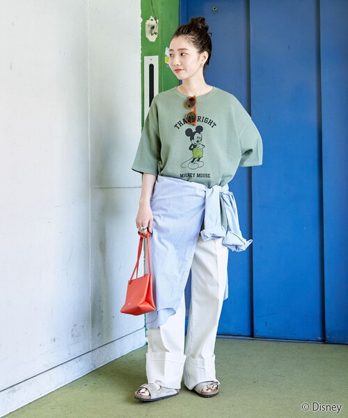 FREAK'S STORE(フリークスストア)の「限定展開 Disney/ディズニー 別注/Mickey Mouse/ミッキーマウス/ワッフル 半袖 Tシャツ(Tシャツ/カットソー・レディース・ナチュラル/ブラック/ベージュ/ライトグレー/グリーン・フリ-)」の13枚目の写真