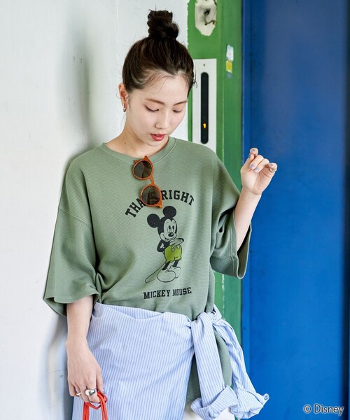 FREAK'S STORE(フリークスストア)の「限定展開 Disney/ディズニー 別注/Mickey Mouse/ミッキーマウス/ワッフル 半袖 Tシャツ(Tシャツ/カットソー・レディース・ナチュラル/ブラック/ベージュ/ライトグレー/グリーン・フリ-)」の14枚目の写真