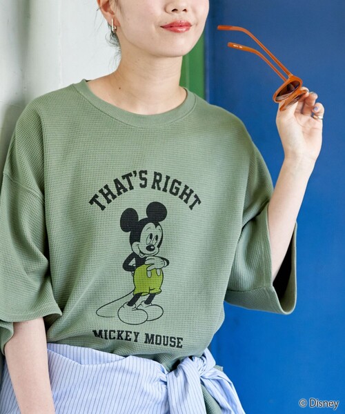 FREAK'S STORE(フリークスストア)の「限定展開 Disney/ディズニー 別注/Mickey Mouse/ミッキーマウス/ワッフル 半袖 Tシャツ(Tシャツ/カットソー・レディース・ナチュラル/ブラック/ベージュ/ライトグレー/グリーン・フリ-)」の16枚目の写真