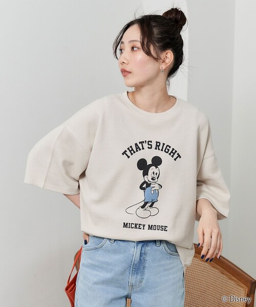 FREAK'S STORE(フリークスストア)の「限定展開 Disney/ディズニー 別注/Mickey Mouse/ミッキーマウス/ワッフル 半袖 Tシャツ(Tシャツ/カットソー・レディース・ナチュラル/ブラック/ベージュ/ライトグレー/グリーン・フリ-)」の19枚目の写真