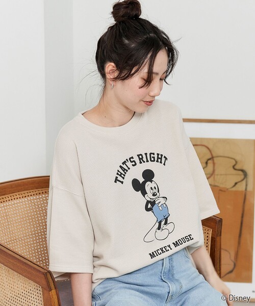 FREAK'S STORE(フリークスストア)の「限定展開 Disney/ディズニー 別注/Mickey Mouse/ミッキーマウス/ワッフル 半袖 Tシャツ(Tシャツ/カットソー・レディース・ナチュラル/ブラック/ベージュ/ライトグレー/グリーン・フリ-)」の20枚目の写真