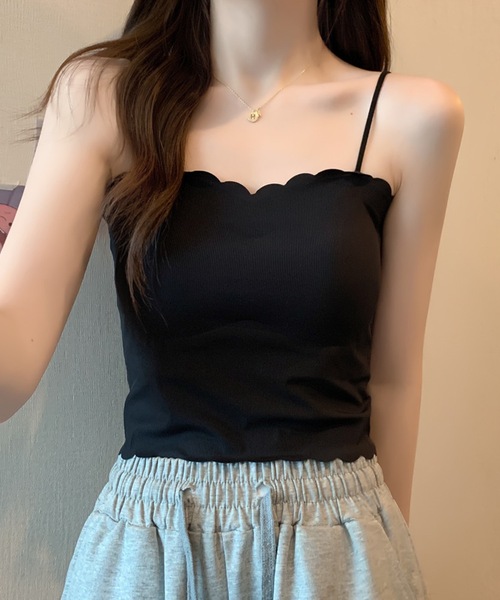 Lace Ladies（レースレディース）の「カップ付き コンパクト スカラップ テレコ キャミソール（キャミソール・レディース・ミント/ブラック/イエロー/ピンク/ホワイト・FREE）」の8枚目の写真