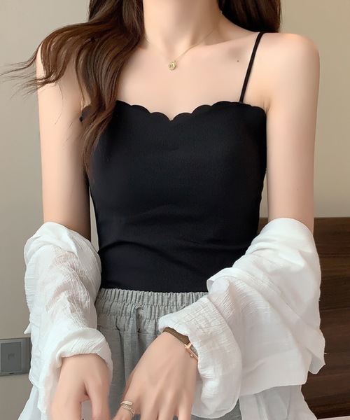 Lace Ladies（レースレディース）の「カップ付き コンパクト スカラップ テレコ キャミソール（キャミソール・レディース・ミント/ブラック/イエロー/ピンク/ホワイト・FREE）」の9枚目の写真