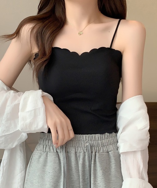 Lace Ladies（レースレディース）の「カップ付き コンパクト スカラップ テレコ キャミソール（キャミソール・レディース・ミント/ブラック/イエロー/ピンク/ホワイト・FREE）」の10枚目の写真