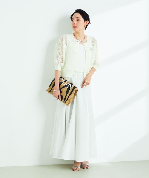 NOLLEY’S（ノーリーズ）の「《手洗い可能》メッシュ5分袖カーディガン（カーディガン/ボレロ・レディース・オフホワイト/ブラック/グリーン・38）」の8枚目の写真