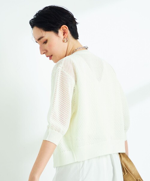 NOLLEY’S（ノーリーズ）の「《手洗い可能》メッシュ5分袖カーディガン（カーディガン/ボレロ・レディース・オフホワイト/ブラック/グリーン・38）」の11枚目の写真