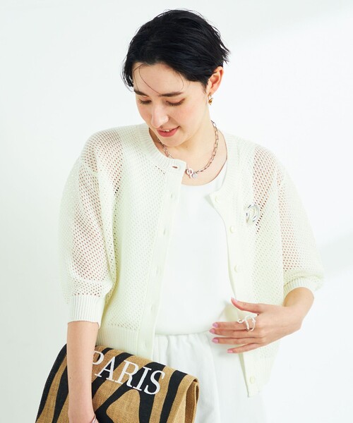 NOLLEY’S（ノーリーズ）の「《手洗い可能》メッシュ5分袖カーディガン（カーディガン/ボレロ・レディース・オフホワイト/ブラック/グリーン・38）」の13枚目の写真