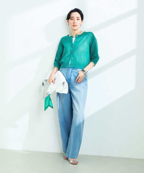 NOLLEY’S（ノーリーズ）の「《手洗い可能》メッシュ5分袖カーディガン（カーディガン/ボレロ・レディース・オフホワイト/ブラック/グリーン・38）」の17枚目の写真