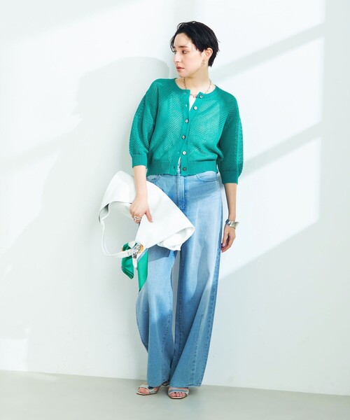 NOLLEY’S（ノーリーズ）の「《手洗い可能》メッシュ5分袖カーディガン（カーディガン/ボレロ・レディース・オフホワイト/ブラック/グリーン・38）」の18枚目の写真