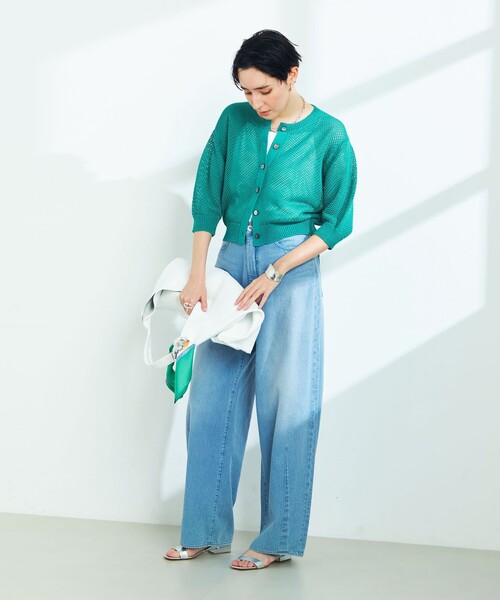 NOLLEY’S（ノーリーズ）の「《手洗い可能》メッシュ5分袖カーディガン（カーディガン/ボレロ・レディース・オフホワイト/ブラック/グリーン・38）」の19枚目の写真