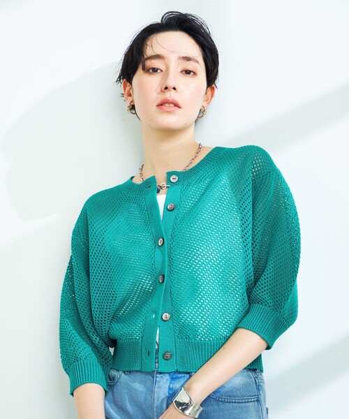 NOLLEY’S（ノーリーズ）の「《手洗い可能》メッシュ5分袖カーディガン（カーディガン/ボレロ・レディース・オフホワイト/ブラック/グリーン・38）」の22枚目の写真