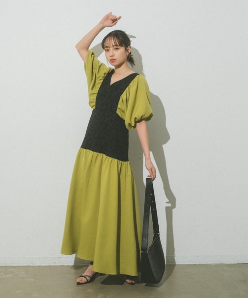 VANNIE U（ヴァニーユー）の「ヨークジャガードティアードワンピース（ワンピース・レディース・ベージュ/グリーン・FREE）」の18枚目の写真
