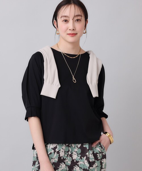 UNTITLED(アンタイトル)の「◆【コットン/8色展開/五分袖】袖タックプルオーバー(Tシャツ/カットソー・レディース・ピンク/ライトイエロー系/グリーン系/チャコールグレー/ブラック/ライトグレー系9/ホワイト/パープル・48/44/04/02/00)」の2枚目の写真