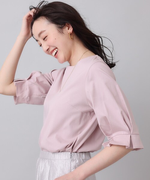 UNTITLED(アンタイトル)の「◆【コットン/8色展開/五分袖】袖タックプルオーバー(Tシャツ/カットソー・レディース・ピンク/ライトイエロー系/グリーン系/チャコールグレー/ブラック/ライトグレー系9/ホワイト/パープル・48/44/04/02/00)」の18枚目の写真