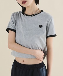 刺繍ハートクロップドリンガーT