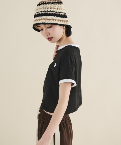MERLOT（メルロー）の「刺繍ハートクロップドリンガーT（Tシャツ/カットソー・レディース・グレー/ブラック・FREE）」の18枚目の写真