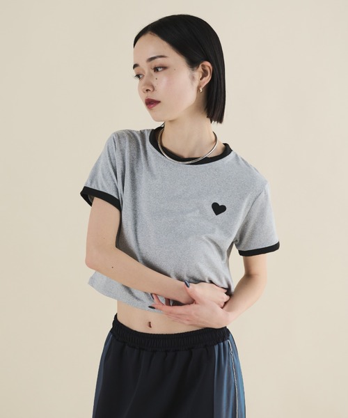 MERLOT（メルロー）の「刺繍ハートクロップドリンガーT（Tシャツ/カットソー・レディース・グレー/ブラック・FREE）」の10枚目の写真