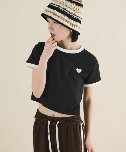 MERLOT（メルロー）の「刺繍ハートクロップドリンガーT（Tシャツ/カットソー・レディース・グレー/ブラック・FREE）」の19枚目の写真