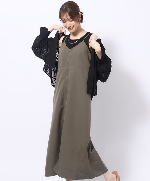Cutie Blonde（キューティーブロンド）の「◆シルエットが変えられる フロントZIP ドロストキャミワンピース（ワンピース・レディース・チャコールグレー/カーキ/ブラック・02/04/03）」の3枚目の写真
