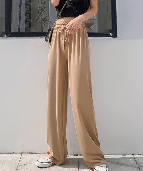 Lace Ladies（レースレディース）の「ソリッドカラー ワイド ストレート イージー ロングパンツ 水着 水陸両用（ラッシュガード・レディース・ベージュ/ブラック/アイボリー/グリーン/ブルー/グレー・FREE）」の4枚目の写真