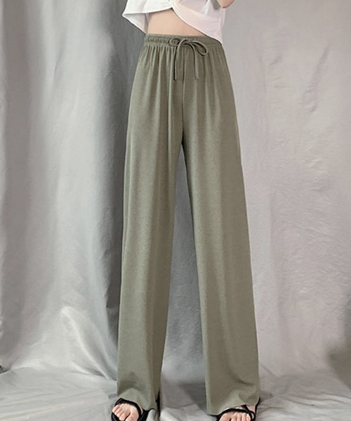 Lace Ladies（レースレディース）の「ソリッドカラー ワイド ストレート イージー ロングパンツ 水着 水陸両用（ラッシュガード・レディース・ベージュ/ブラック/アイボリー/グリーン/ブルー/グレー・FREE）」の5枚目の写真