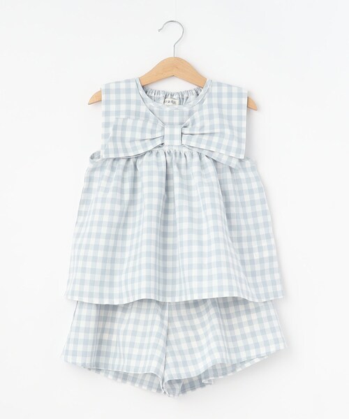 SHOO・LA・RUE（シューラルー）の「◆【110-140cm】ギンガムチェックセットアップ（セットアップ・キッズ・サックスブルー系1/ブラック系1・14/13/12/11）」の6枚目の写真