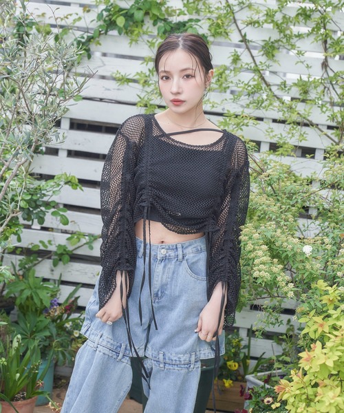 ANDGEEBEE（アンジービー）の「ドロストメッシュトップス（その他トップス・レディース・ブラック/ホワイト・FREE）」の3枚目の写真