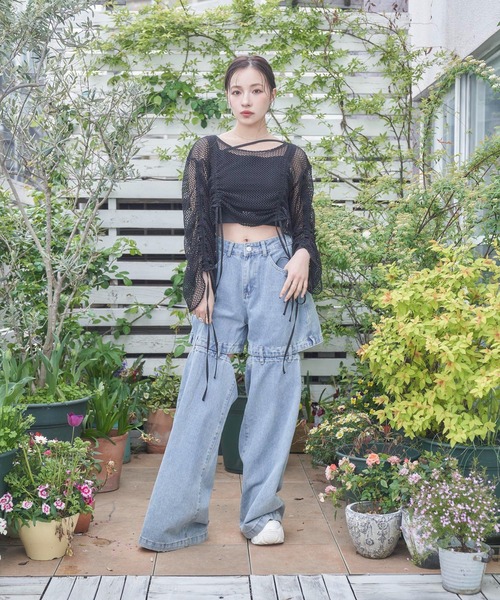 ANDGEEBEE（アンジービー）の「ドロストメッシュトップス（その他トップス・レディース・ブラック/ホワイト・FREE）」の5枚目の写真