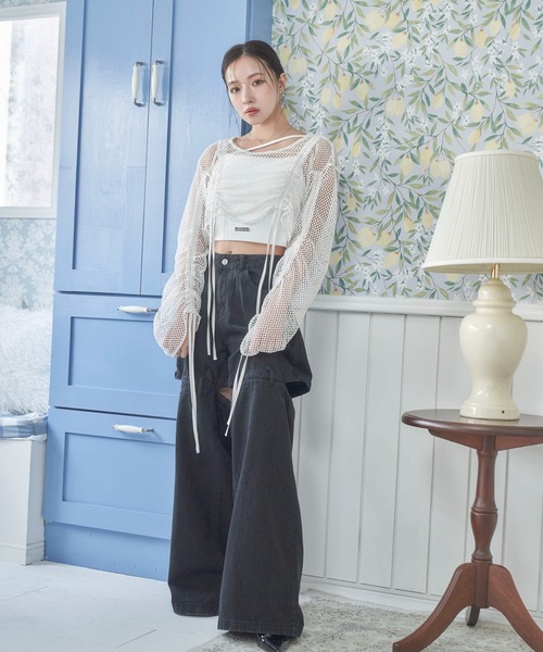 ANDGEEBEE（アンジービー）の「ドロストメッシュトップス（その他トップス・レディース・ブラック/ホワイト・FREE）」の8枚目の写真