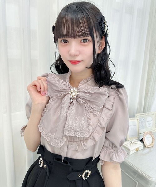 ROJITA(ロジータ)の「レーシーリボン半袖ブラウス(シャツ/ブラウス・レディース・ピンク/ブラック/ホワイト・FREE)」の3枚目の写真