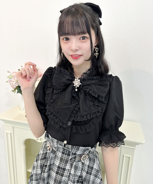 ROJITA(ロジータ)の「レーシーリボン半袖ブラウス(シャツ/ブラウス・レディース・ピンク/ブラック/ホワイト・FREE)」の2枚目の写真