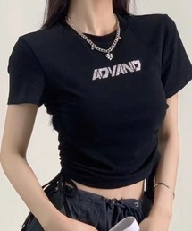 サイドリボンラインストーンロゴTシャツ