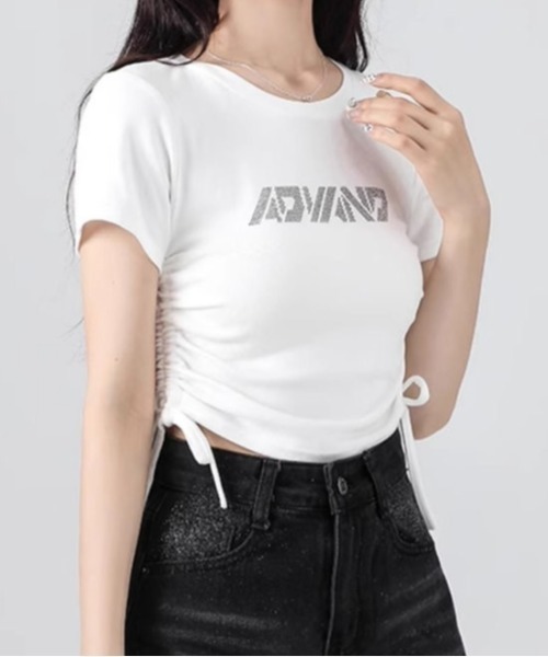 LADY LIKE(レディライク)の「サイドリボンラインストーンロゴTシャツ(Tシャツ/カットソー・レディース・ブラック/ホワイト・M)」の9枚目の写真
