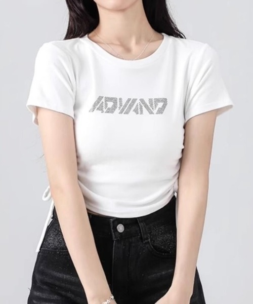 LADY LIKE(レディライク)の「サイドリボンラインストーンロゴTシャツ(Tシャツ/カットソー・レディース・ブラック/ホワイト・M)」の10枚目の写真