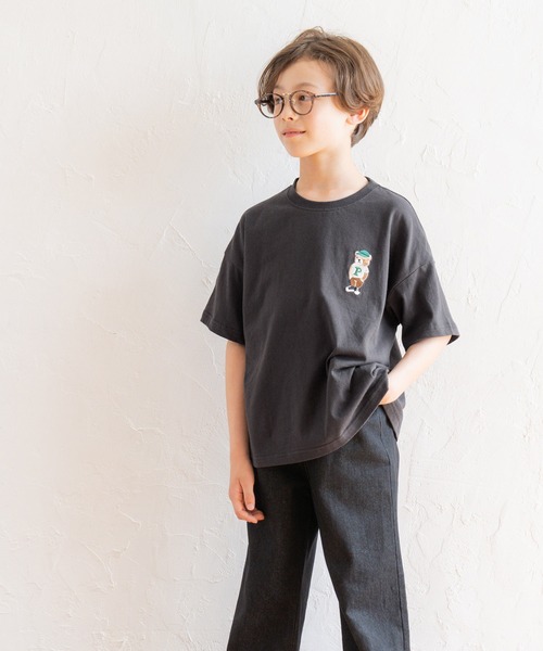 セール】キッズ ベアー刺繍コットンTシャツ（Tシャツ/カットソー