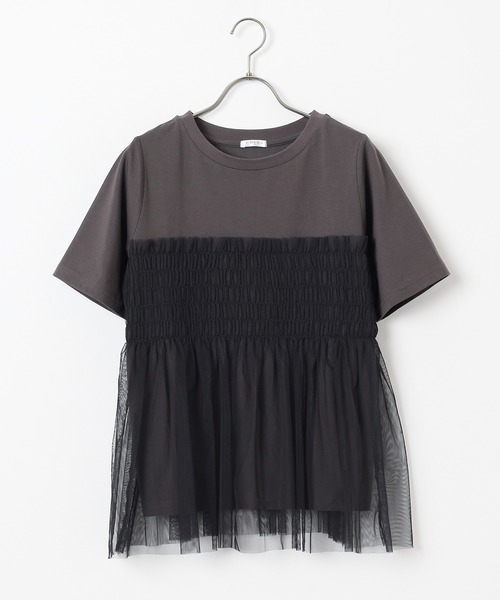 Honeys(ハニーズ)の「ビスチェ風チュールシアートップス(Tシャツ/カットソー・レディース・グレイッシュブルー/ホワイト×グレー/スミクロ/ホワイト・S/M/L)」の17枚目の写真